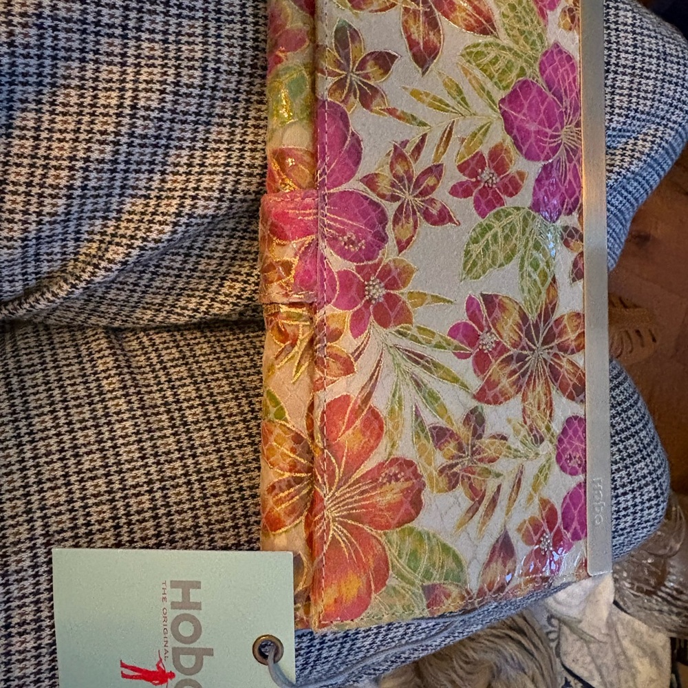 HOBO Floral Genuine Leather Wallet with Pink and Green Design